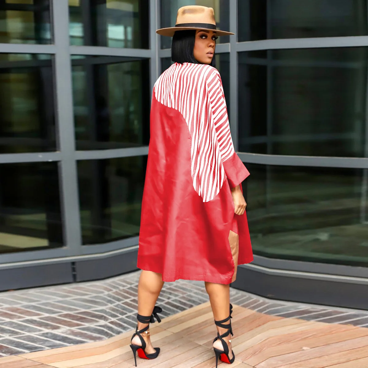 CM.YAYA Elegant Patchwork Women Long Sleeve Single Breasted Loose Shirt Dress Street Fashion Slim Striped Smock INS Dresses