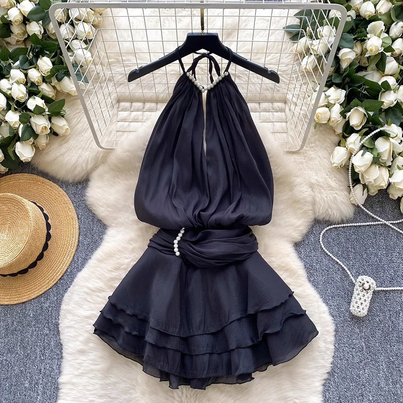 CM.YAYA Women Ruffles Halter Neck Cascading Ruffles Mini Dress 2026 Beach Vacation Education Party Vacation Dresses Vestidoss