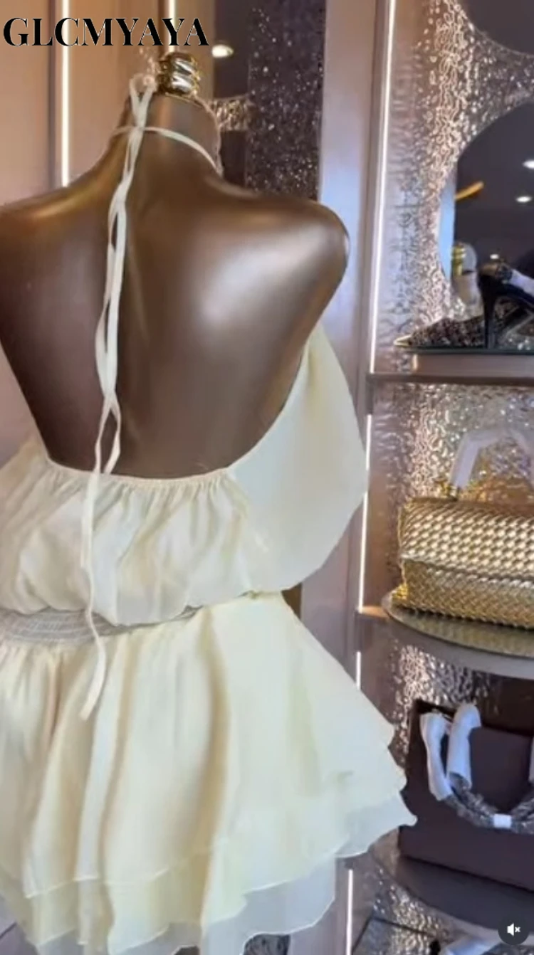 CM.YAYA Women Ruffles Halter Neck Cascading Ruffles Mini Dress 2026 Beach Vacation Education Party Vacation Dresses Vestidoss CM.YAYA Women Ruffles Halter Neck Cascading Ruffles Mini Dress 2026 Beach Vacation Education Party Vacation Dresses Vestidoss