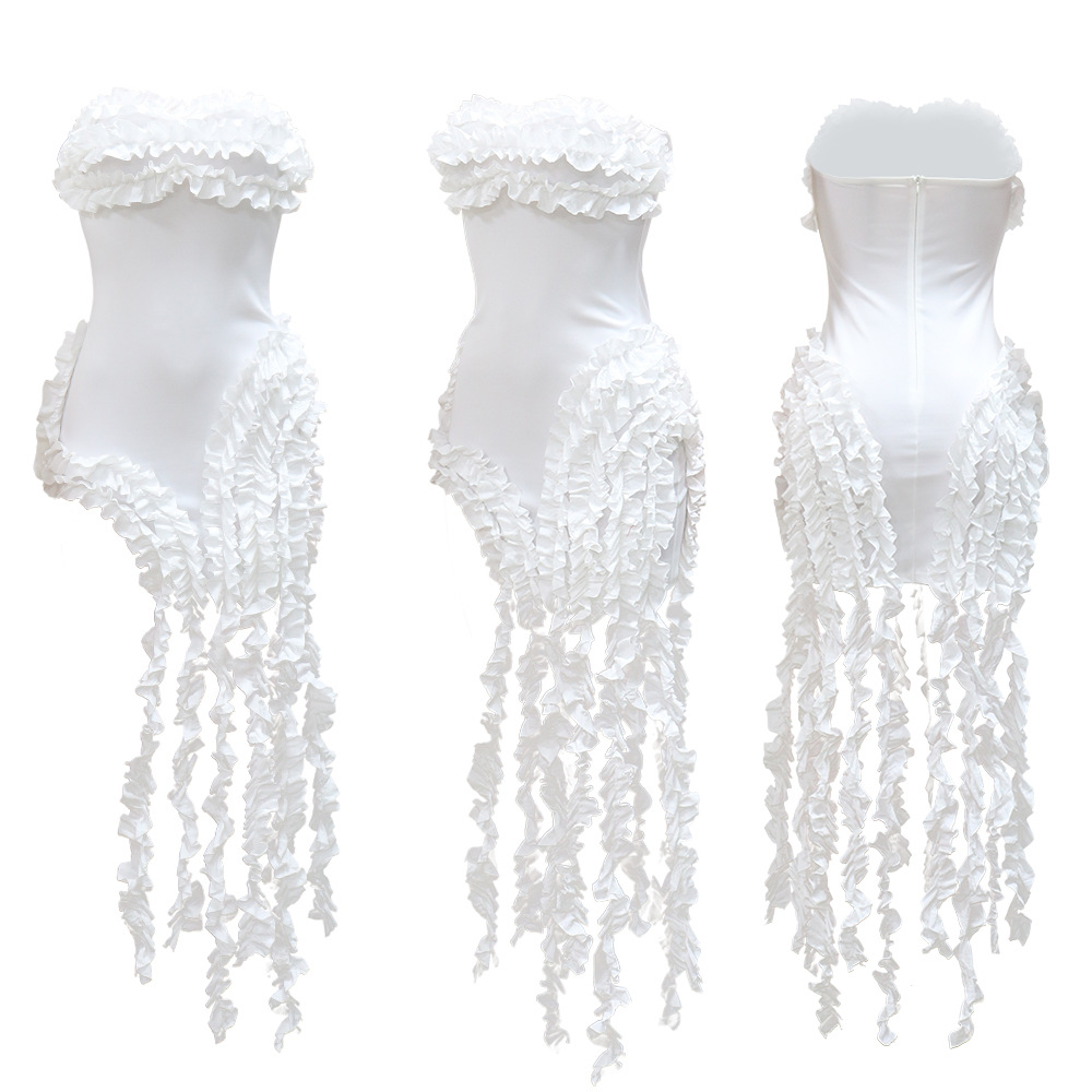 CM.YAYA Women Strapless Ruffles Tassel Splicing Irregular Birthday Bodycon Midi Maxi Dress 2023 Even Sexy Party Dresses Vestidos CM.YAYA Women Strapless Ruffles Tassel Splicing Irregular Birthday Bodycon Midi Maxi Dress 2023 Even Sexy Party Dresses Vestidos