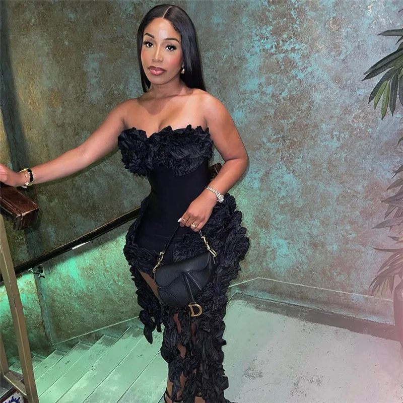 CM.YAYA Women Strapless Ruffles Tassel Splicing Irregular Birthday Bodycon Midi Maxi Dress 2023 Even Sexy Party Dresses Vestidos CM.YAYA Women Strapless Ruffles Tassel Splicing Irregular Birthday Bodycon Midi Maxi Dress 2023 Even Sexy Party Dresses Vestidos