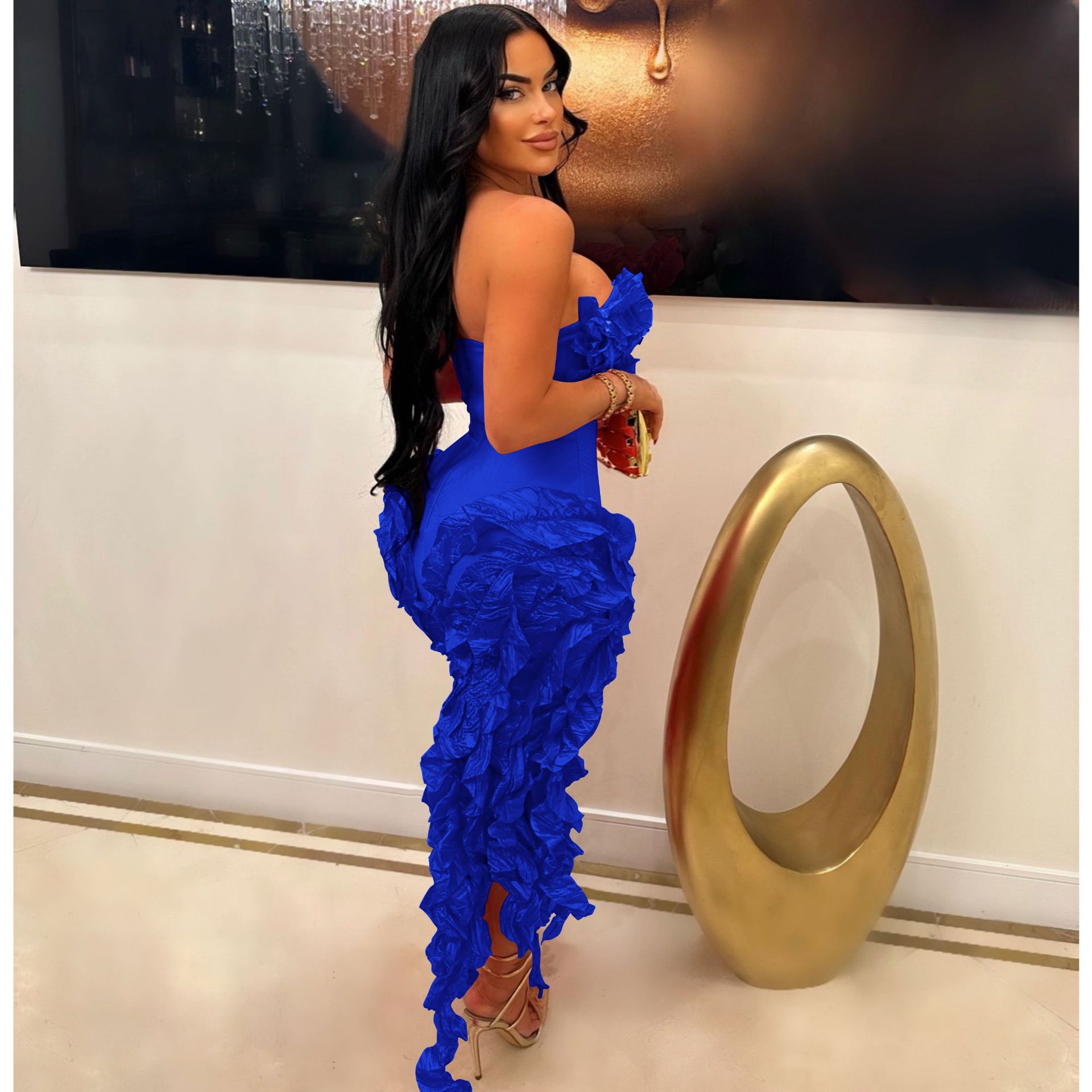 CM.YAYA Women Strapless Ruffles Tassel Splicing Irregular Birthday Bodycon Midi Maxi Dress 2023 Even Sexy Party Dresses Vestidos CM.YAYA Women Strapless Ruffles Tassel Splicing Irregular Birthday Bodycon Midi Maxi Dress 2023 Even Sexy Party Dresses Vestidos