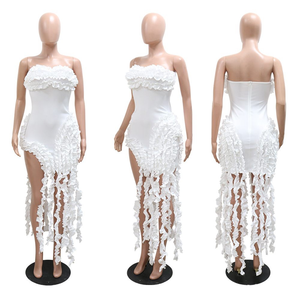 CM.YAYA Women Strapless Ruffles Tassel Splicing Irregular Birthday Bodycon Midi Maxi Dress 2023 Even Sexy Party Dresses Vestidos CM.YAYA Women Strapless Ruffles Tassel Splicing Irregular Birthday Bodycon Midi Maxi Dress 2023 Even Sexy Party Dresses Vestidos
