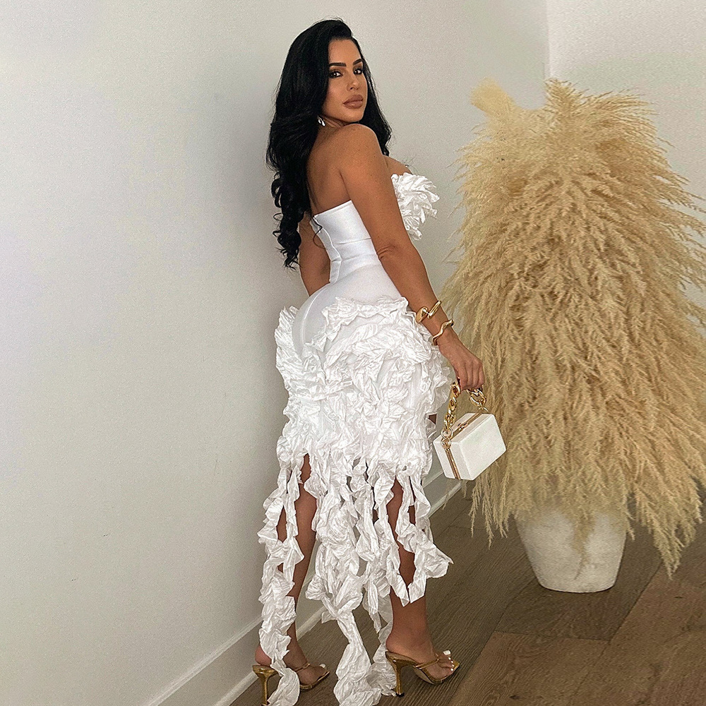 CM.YAYA Women Strapless Ruffles Tassel Splicing Irregular Birthday Bodycon Midi Maxi Dress 2023 Even Sexy Party Dresses Vestidos CM.YAYA Women Strapless Ruffles Tassel Splicing Irregular Birthday Bodycon Midi Maxi Dress 2023 Even Sexy Party Dresses Vestidos