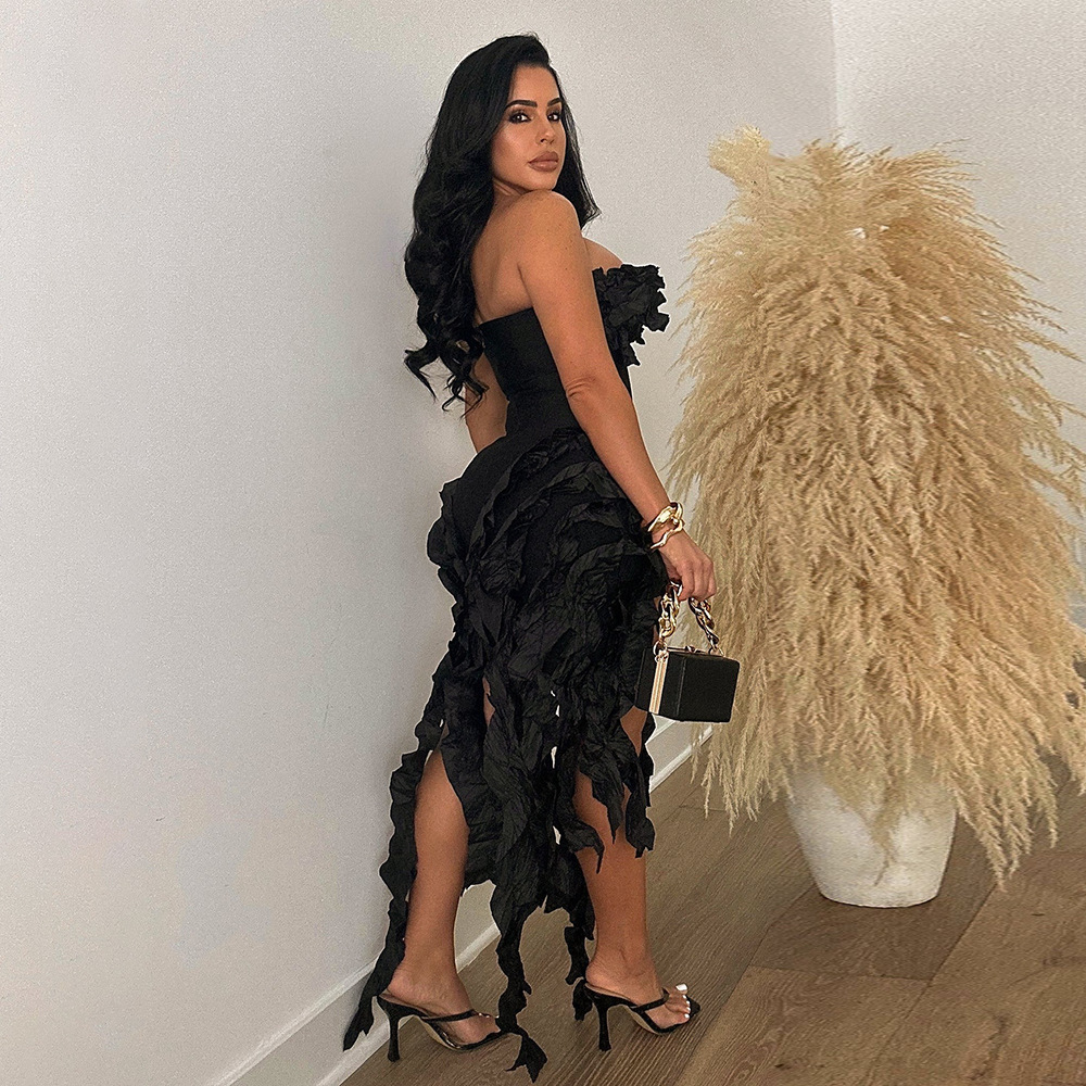 CM.YAYA Women Strapless Ruffles Tassel Splicing Irregular Birthday Bodycon Midi Maxi Dress 2023 Even Sexy Party Dresses Vestidos CM.YAYA Women Strapless Ruffles Tassel Splicing Irregular Birthday Bodycon Midi Maxi Dress 2023 Even Sexy Party Dresses Vestidos