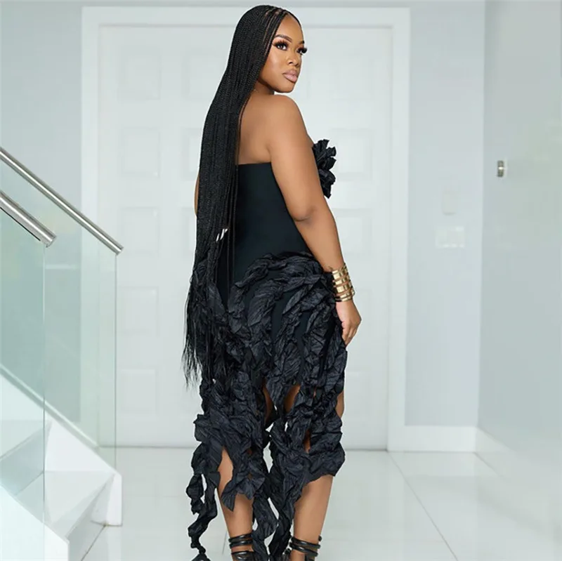 CM.YAYA Women Strapless Ruffles Tassel Splicing Irregular Birthday Bodycon Midi Maxi Dress 2023 Even Sexy Party Dresses Vestidos CM.YAYA Women Strapless Ruffles Tassel Splicing Irregular Birthday Bodycon Midi Maxi Dress 2023 Even Sexy Party Dresses Vestidos