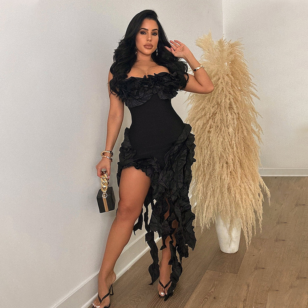 CM.YAYA Women Strapless Ruffles Tassel Splicing Irregular Birthday Bodycon Midi Maxi Dress 2023 Even Sexy Party Dresses Vestidos CM.YAYA Women Strapless Ruffles Tassel Splicing Irregular Birthday Bodycon Midi Maxi Dress 2023 Even Sexy Party Dresses Vestidos