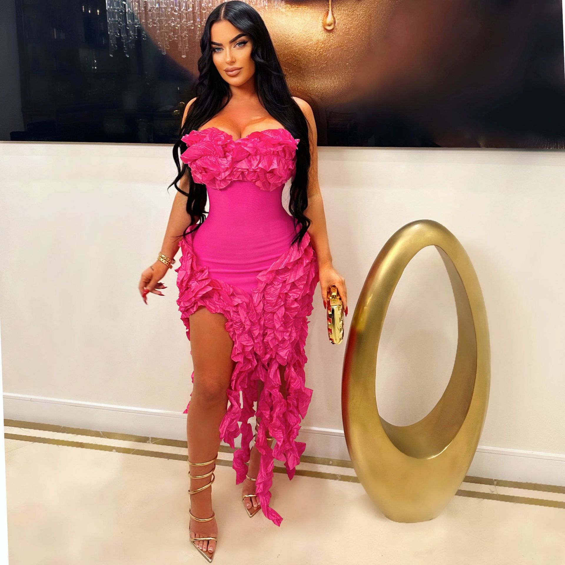 CM.YAYA Women Strapless Ruffles Tassel Splicing Irregular Birthday Bodycon Midi Maxi Dress 2023 Even Sexy Party Dresses Vestidos CM.YAYA Women Strapless Ruffles Tassel Splicing Irregular Birthday Bodycon Midi Maxi Dress 2023 Even Sexy Party Dresses Vestidos