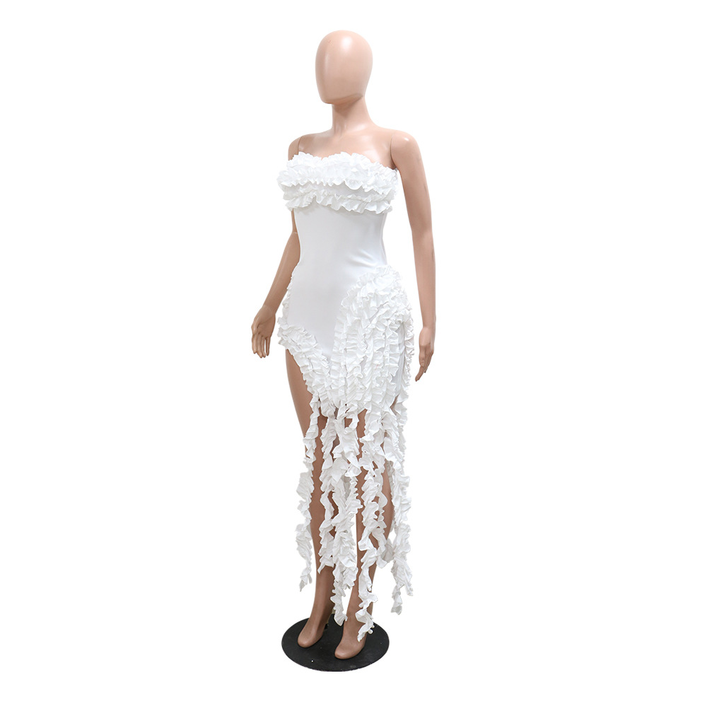 CM.YAYA Women Strapless Ruffles Tassel Splicing Irregular Birthday Bodycon Midi Maxi Dress 2023 Even Sexy Party Dresses Vestidos CM.YAYA Women Strapless Ruffles Tassel Splicing Irregular Birthday Bodycon Midi Maxi Dress 2023 Even Sexy Party Dresses Vestidos