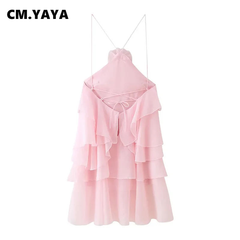CM.YAYA Women Sleeveless Cascading Ruffles Smock Big Swing Dress 2025 Birthday Vacation Street Summer Party Dresses Vestidos