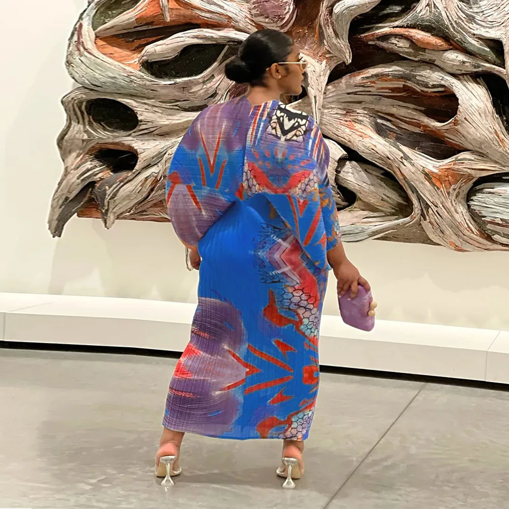 CM.YAYA Elegant Women Pleated Batwing Long Sleeve V-neck Slim Maxi Long Dress INS Fashion Autumn Winter Ruched Dresses Vestidos