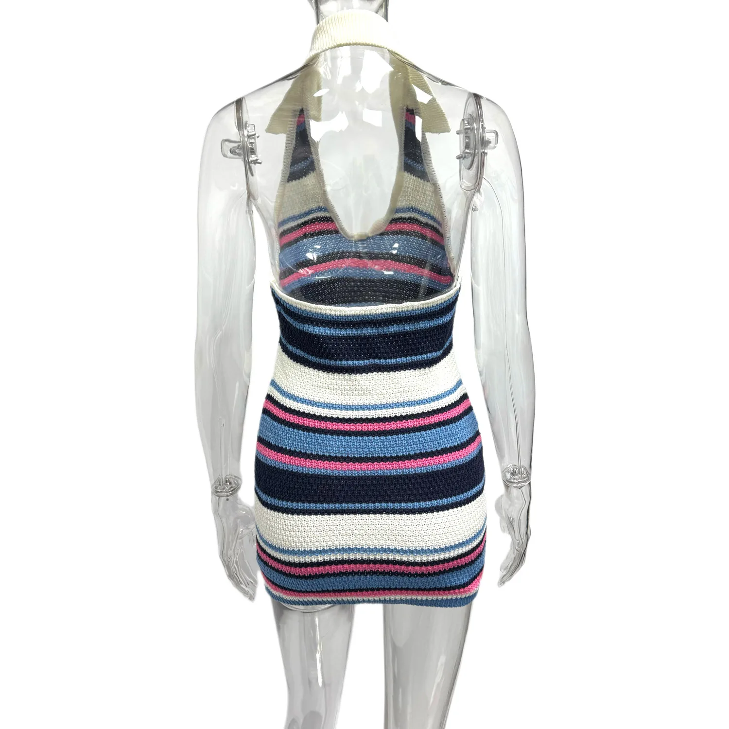 CM.YAYA Women Sleeveless Striped Knit V-neck Tank Bodycon Mini Dress 2025 Summer Beach Vacation Birthday Sexy Party Dresses