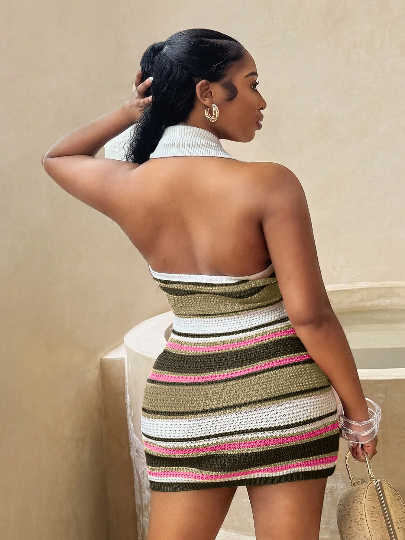 CM.YAYA Women Sleeveless Striped Knit V-neck Tank Bodycon Mini Dress 2025 Summer Beach Vacation Birthday Sexy Party Dresses