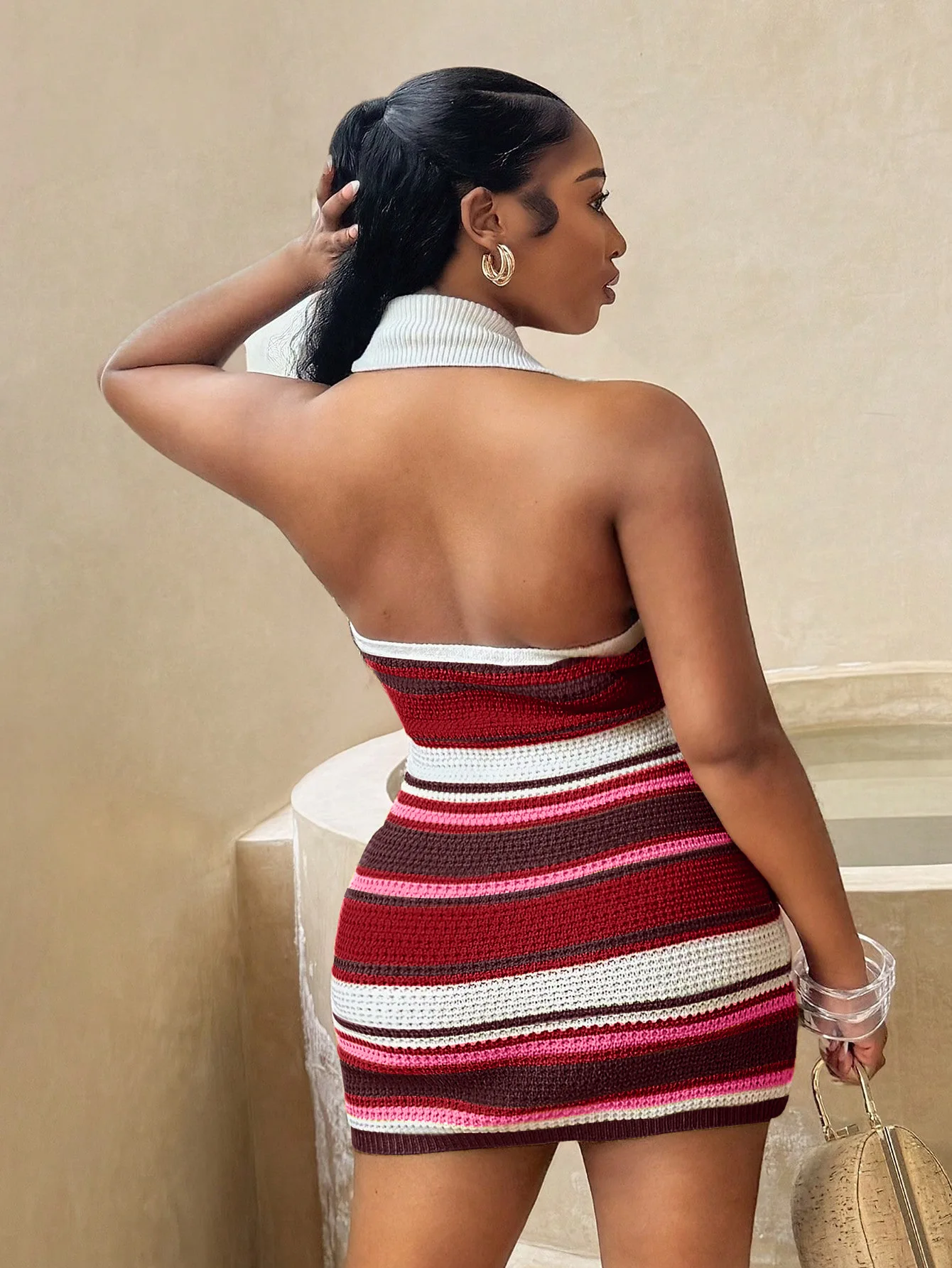 CM.YAYA Women Sleeveless Striped Knit V-neck Tank Bodycon Mini Dress 2025 Summer Beach Vacation Birthday Sexy Party Dresses