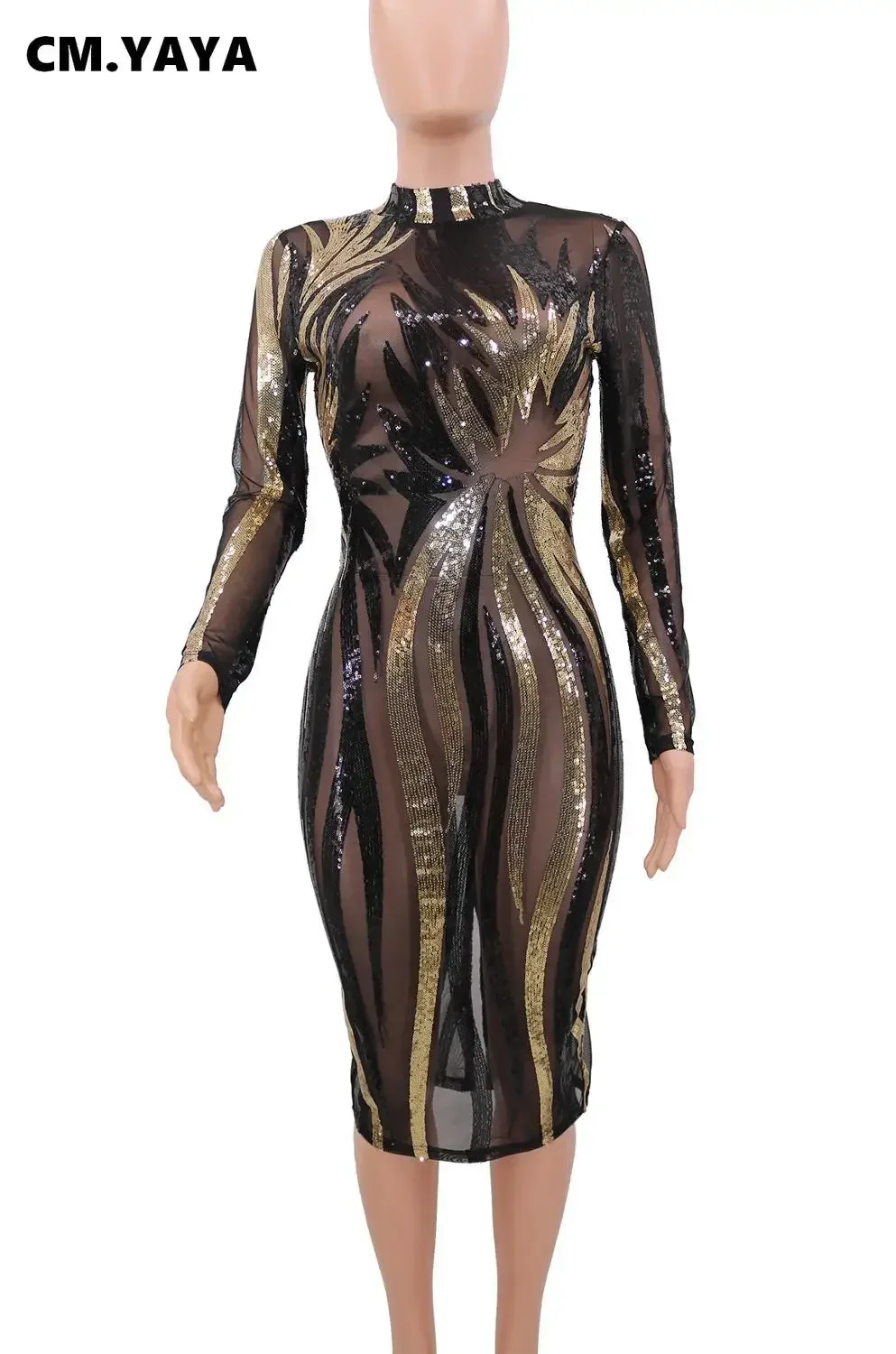 CM.YAYA Women Fall Winter Long Sleeve O Neck Bodycon Sequined Sexy Fashion Night Club Party Bandage Midi Dresses Vestidos CY8201 CM.YAYA Women Fall Winter Long Sleeve O Neck Bodycon Sequined Sexy Fashion Night Club Party Bandage Midi Dresses Vestidos CY8201