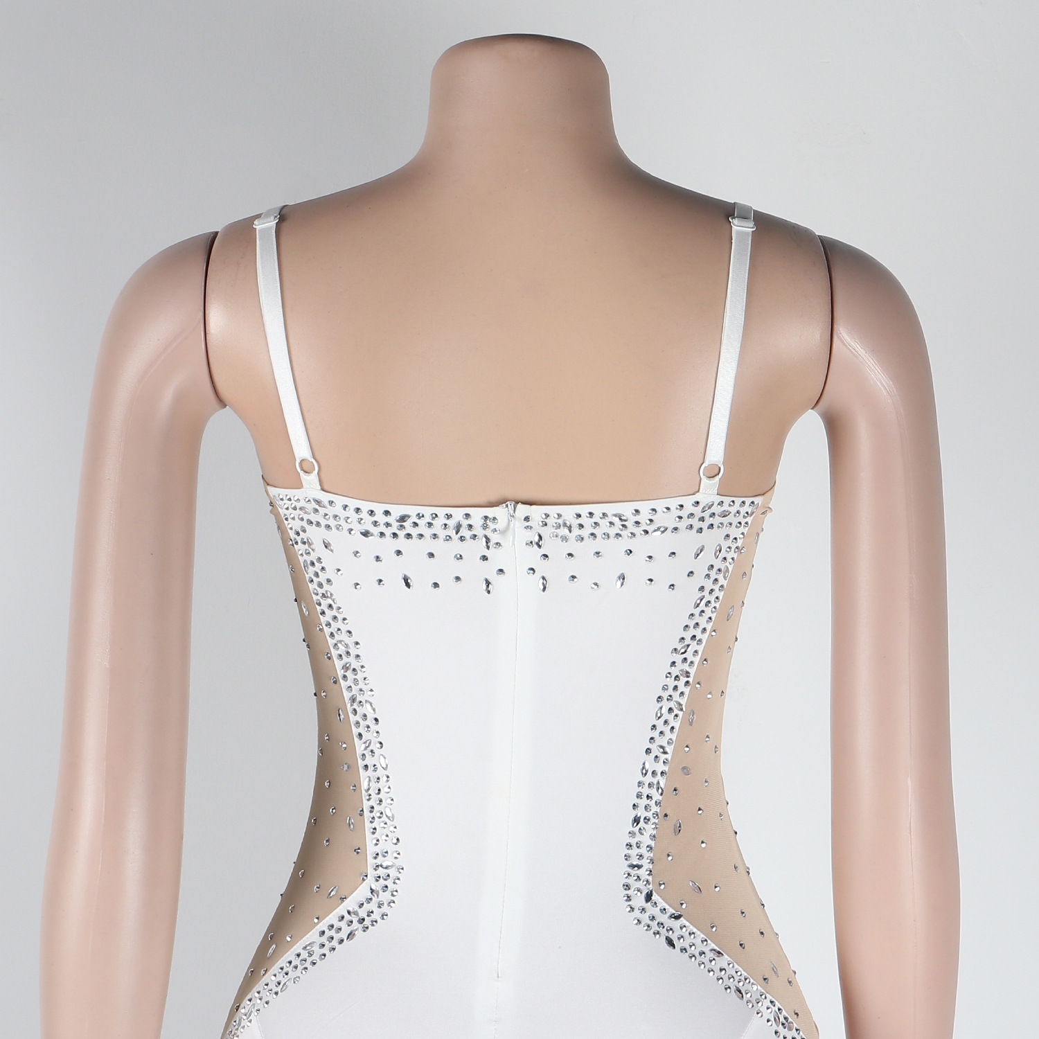 CM.YAYA Evening Dresses  Women Diamonds Hot Drill Spaghetti Strap Mesh Patchwork High Low Asymmetrical Maxi Sexy Prom Dress