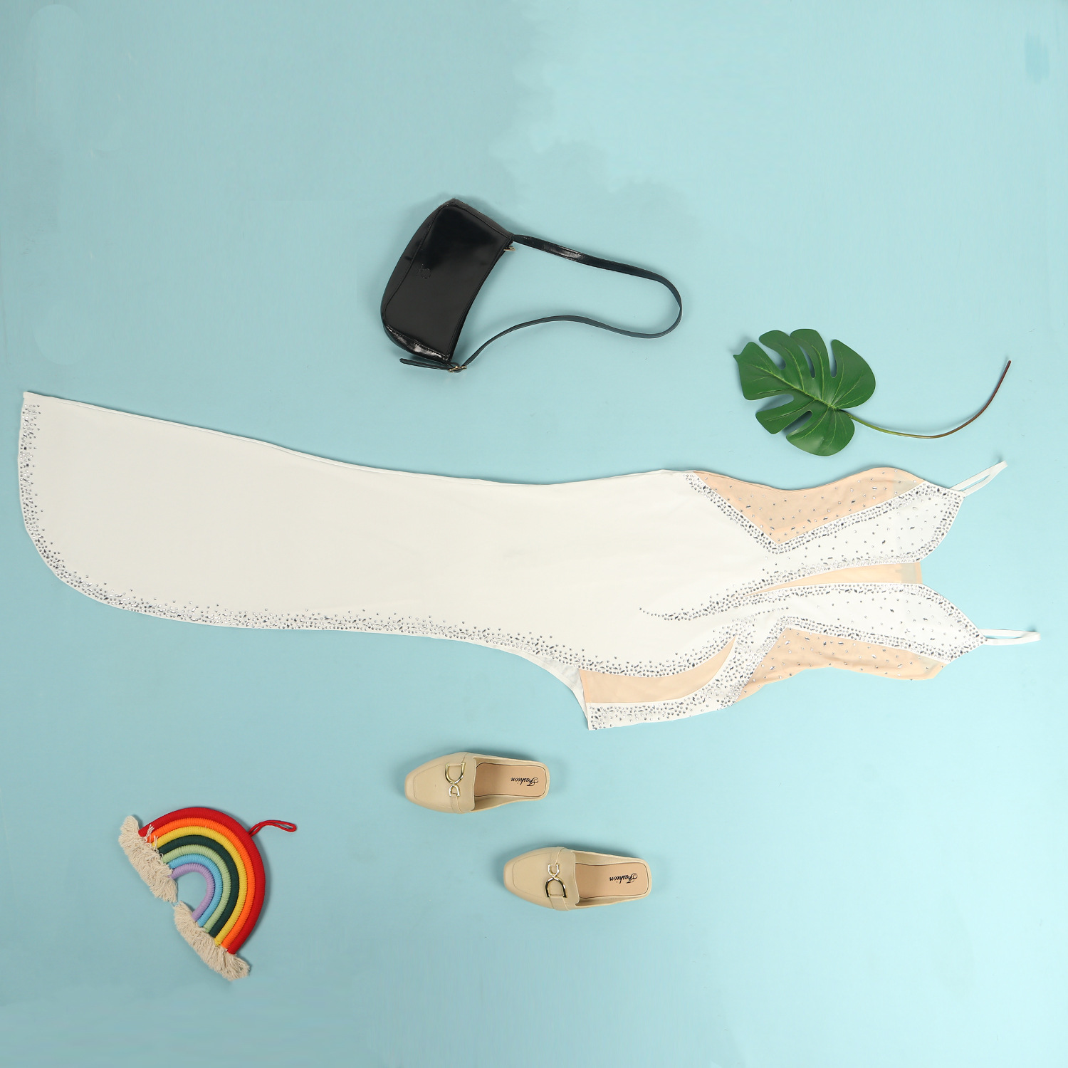 CM.YAYA Evening Dresses  Women Diamonds Hot Drill Spaghetti Strap Mesh Patchwork High Low Asymmetrical Maxi Sexy Prom Dress