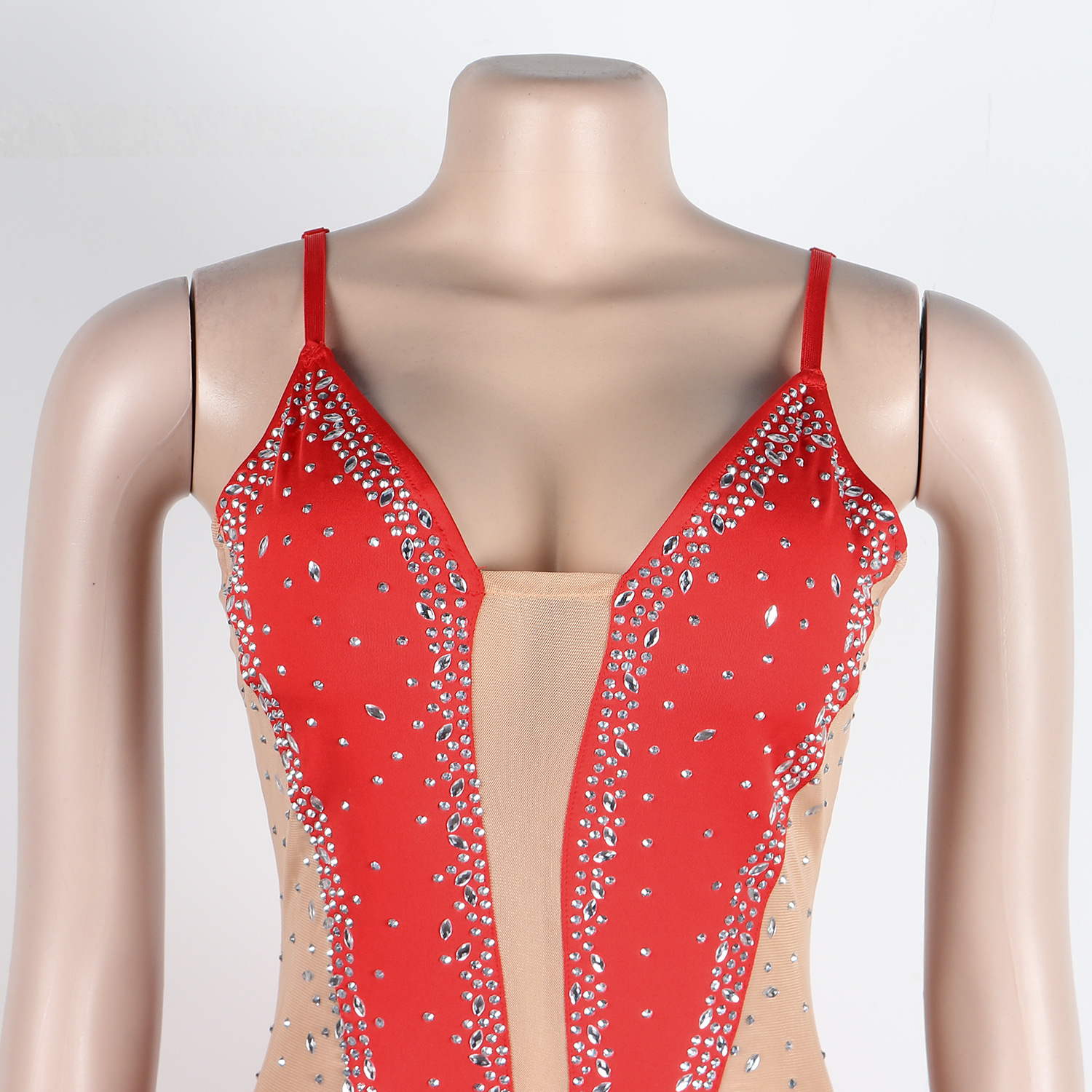 CM.YAYA Evening Dresses  Women Diamonds Hot Drill Spaghetti Strap Mesh Patchwork High Low Asymmetrical Maxi Sexy Prom Dress