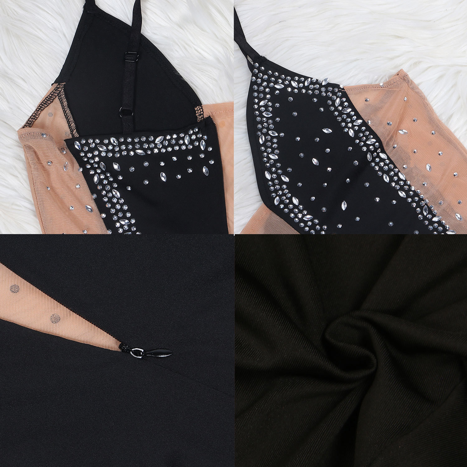 CM.YAYA Evening Dresses  Women Diamonds Hot Drill Spaghetti Strap Mesh Patchwork High Low Asymmetrical Maxi Sexy Prom Dress