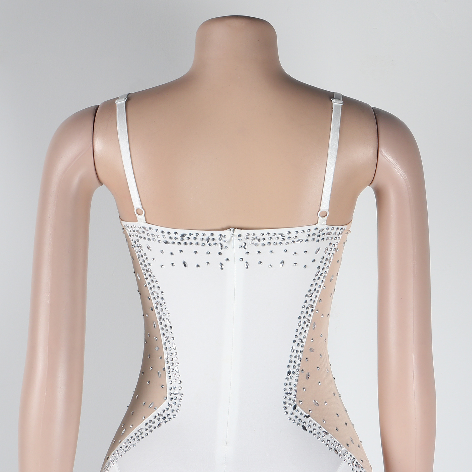 CM.YAYA Evening Dresses  Women Diamonds Hot Drill Spaghetti Strap Mesh Patchwork High Low Asymmetrical Maxi Sexy Prom Dress