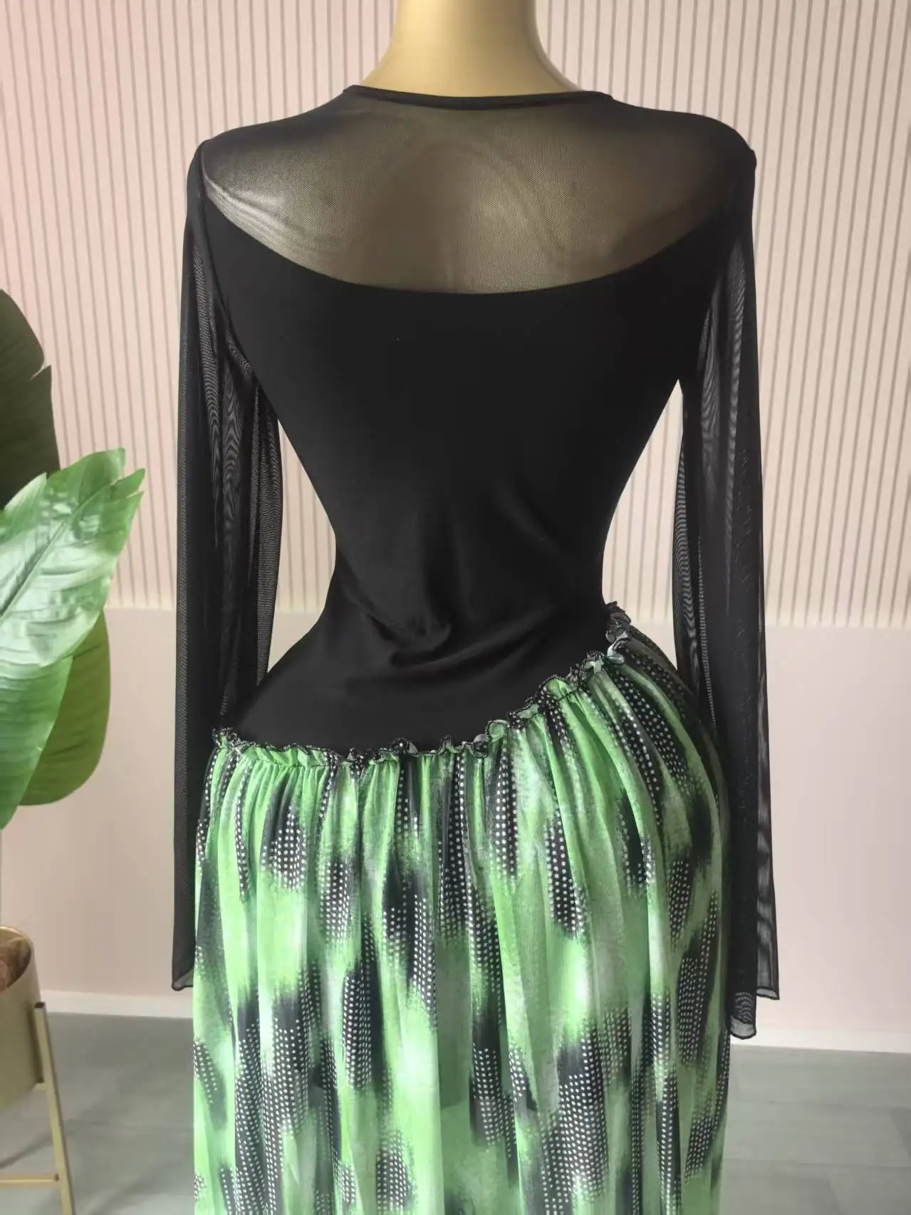 GLCMYAYA Women Print Full Sleeve O-neck Elegant Mesh Long Maxi Dress Fall Birthday Holiday Evening Sexy Party Dresses Vestidos