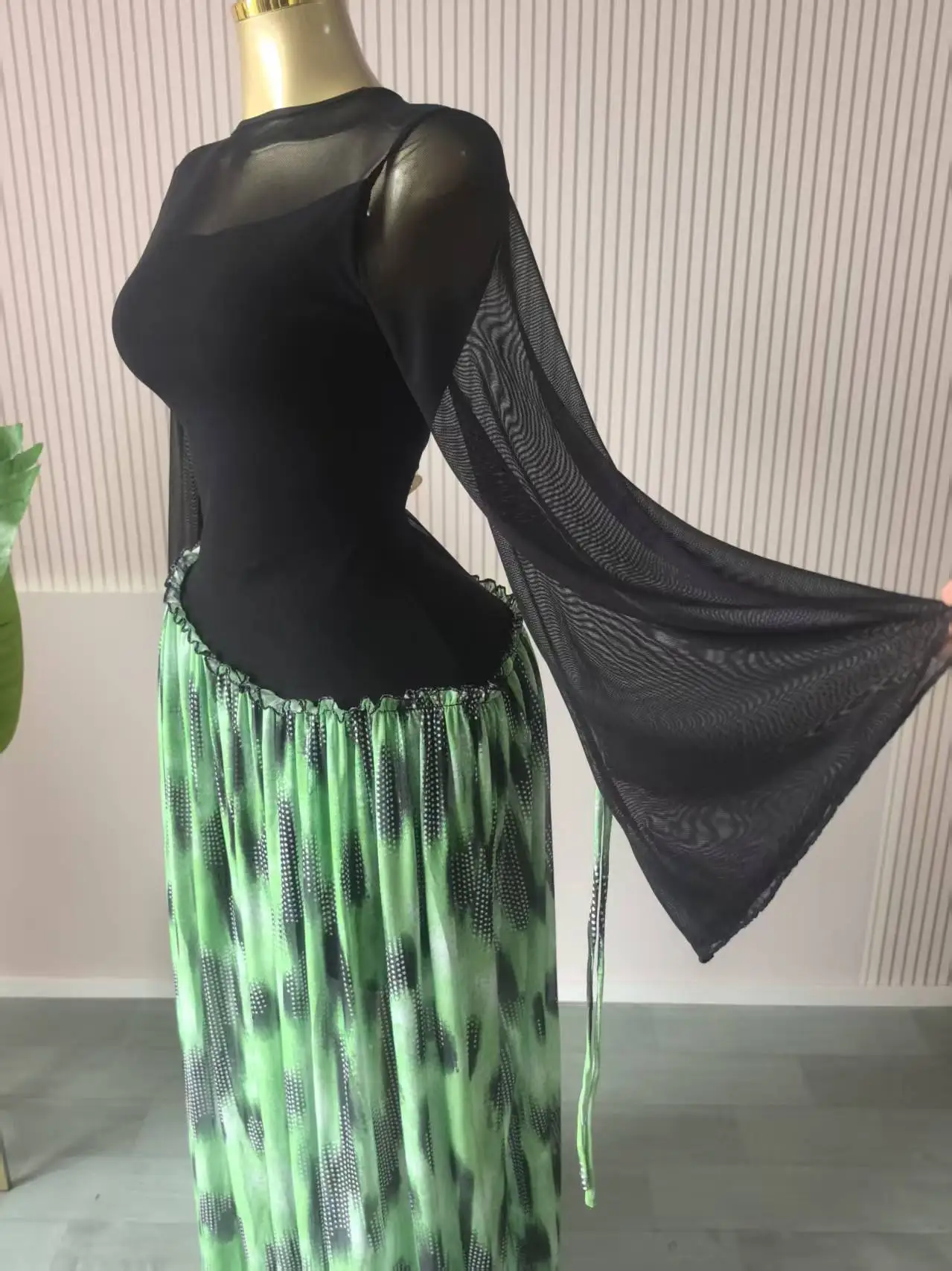 GLCMYAYA Women Print Full Sleeve O-neck Elegant Mesh Long Maxi Dress Fall Birthday Holiday Evening Sexy Party Dresses Vestidos