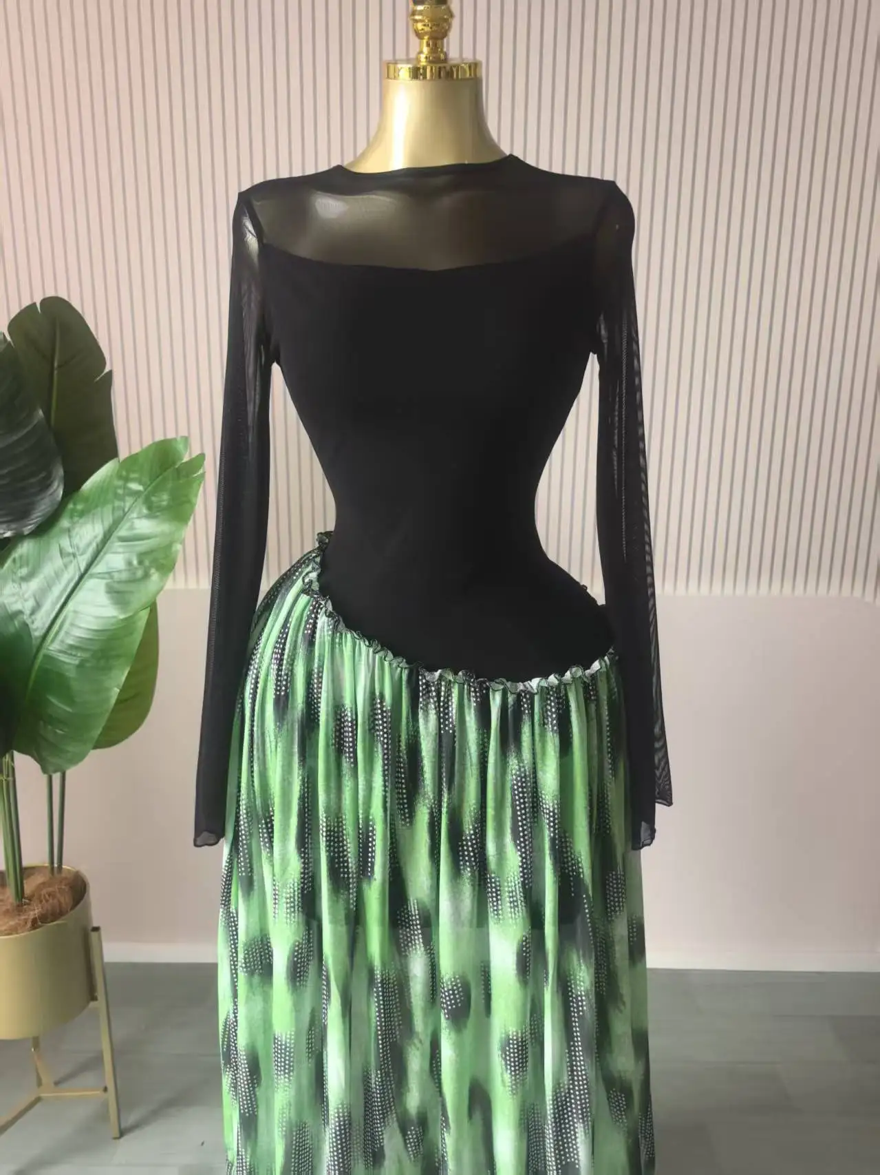 GLCMYAYA Women Print Full Sleeve O-neck Elegant Mesh Long Maxi Dress Fall Birthday Holiday Evening Sexy Party Dresses Vestidos