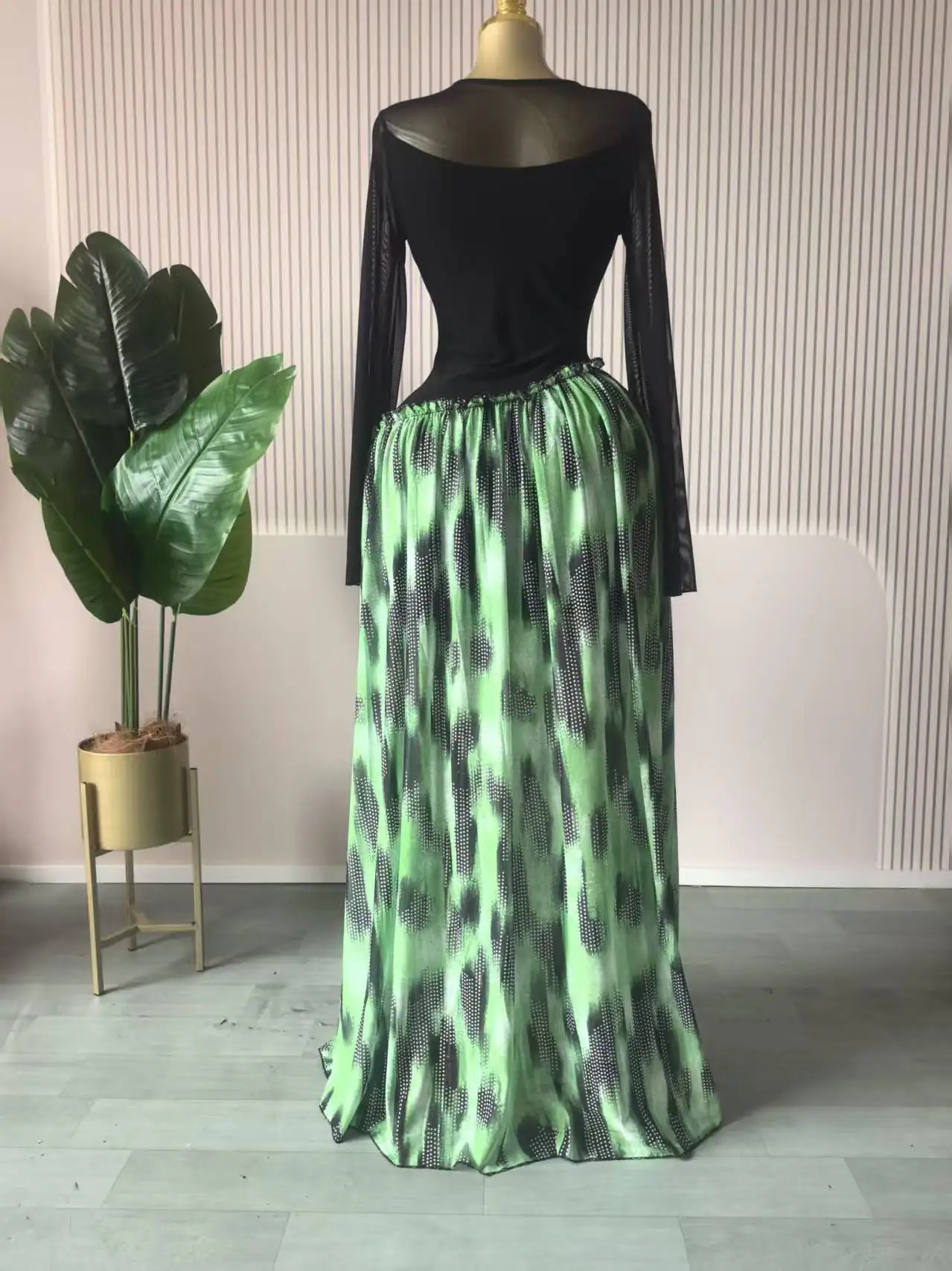 GLCMYAYA Women Print Full Sleeve O-neck Elegant Mesh Long Maxi Dress Fall Birthday Holiday Evening Sexy Party Dresses Vestidos