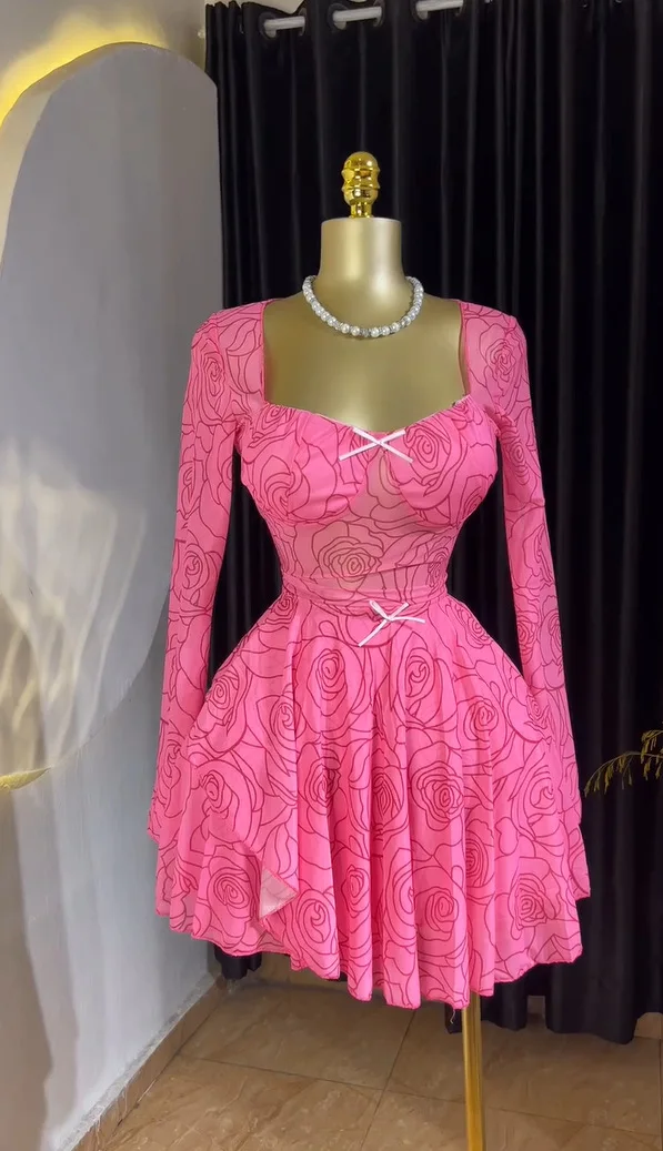 CM.YAYA Women Floral Printed Long Sleeve Bowknot Square Collar Mini Dress 2025 Evening Sexy Beach Party Birthday Street Dresses