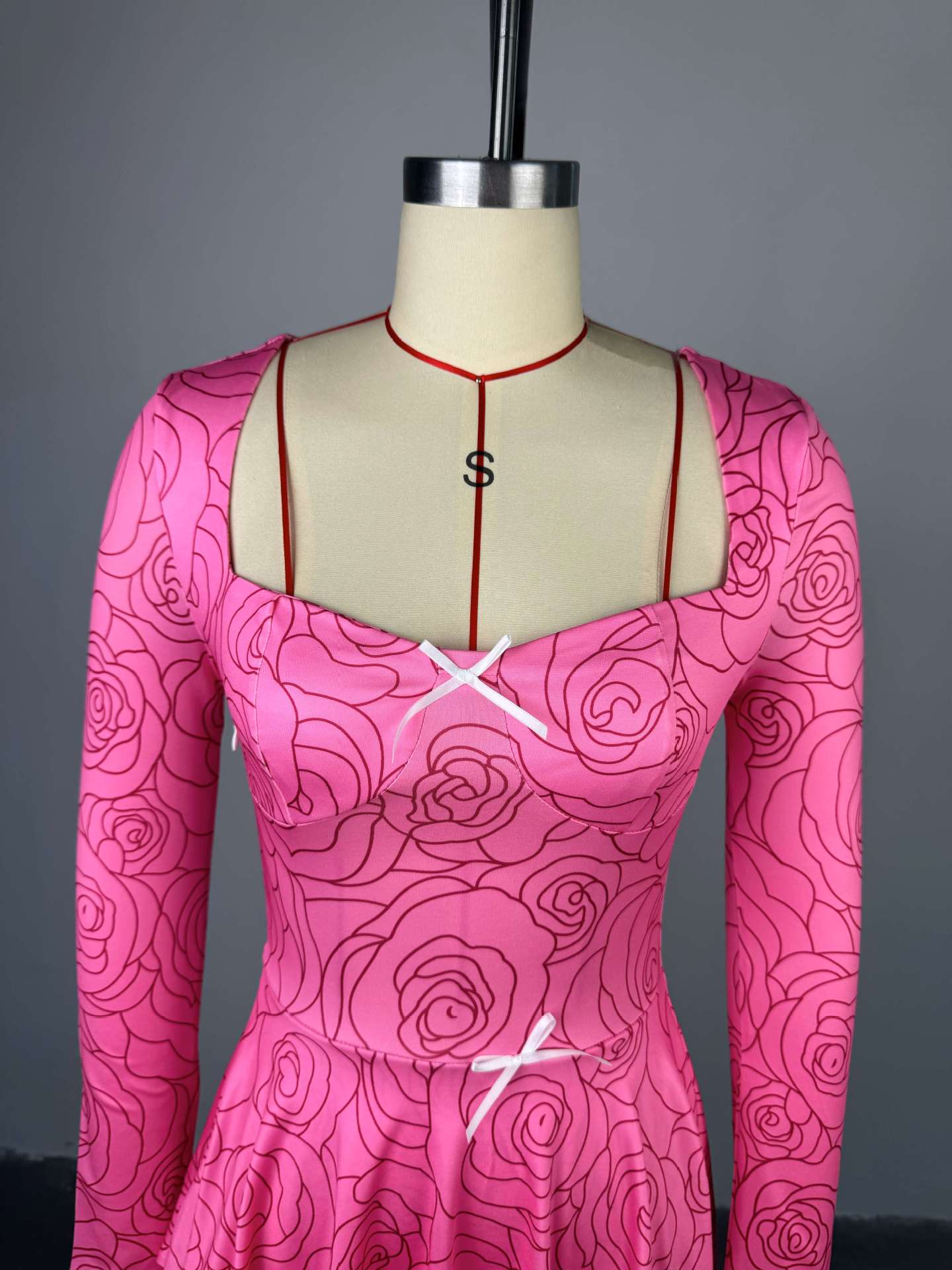 CM.YAYA Women Floral Printed Long Sleeve Bowknot Square Collar Mini Dress 2025 Evening Sexy Beach Party Birthday Street Dresses