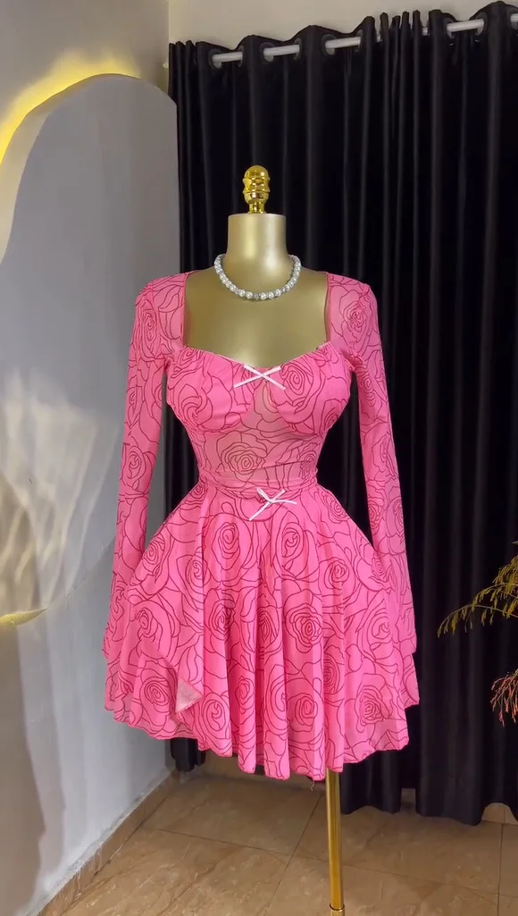 CM.YAYA Women Floral Printed Long Sleeve Bowknot Square Collar Mini Dress 2025 Evening Sexy Beach Party Birthday Street Dresses