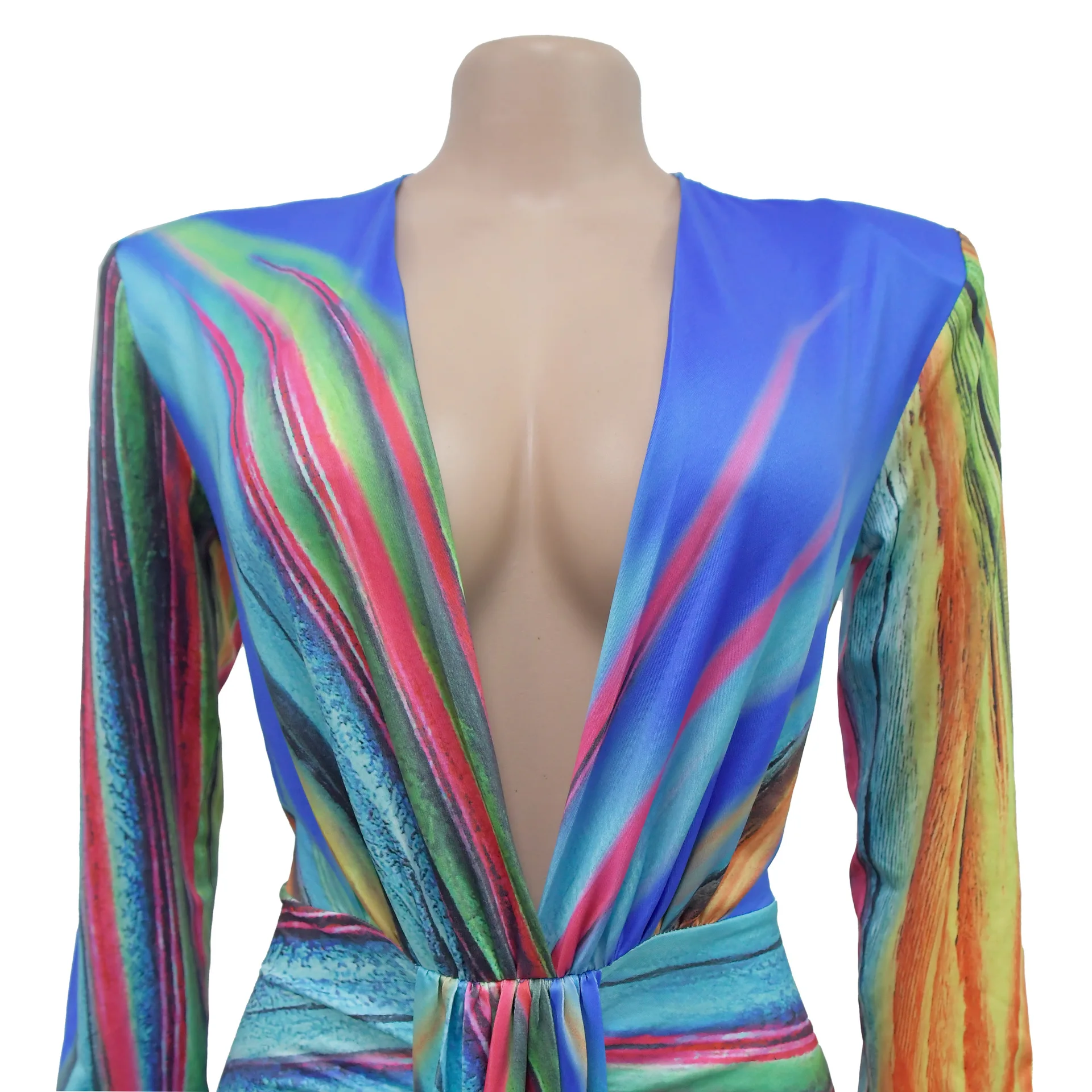 CM.YAYA Summer Holiday Full Sleeve V-Neck Long Maxi Dress Street Ruched Women Gradient Print Party Night Evening Vestido Dresses