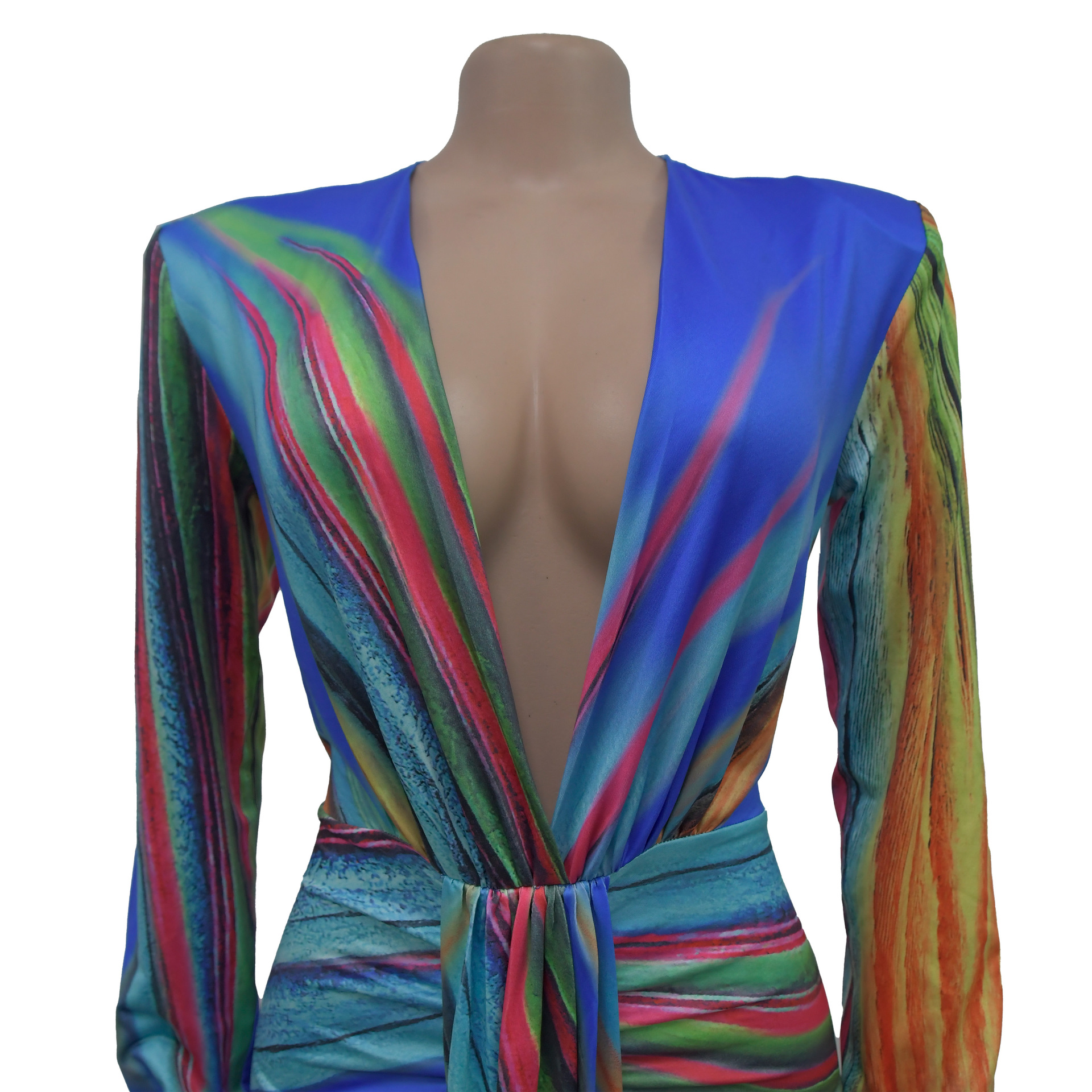 CM.YAYA Summer Holiday Full Sleeve V-Neck Long Maxi Dress Street Ruched Women Gradient Print Party Night Evening Vestido Dresses