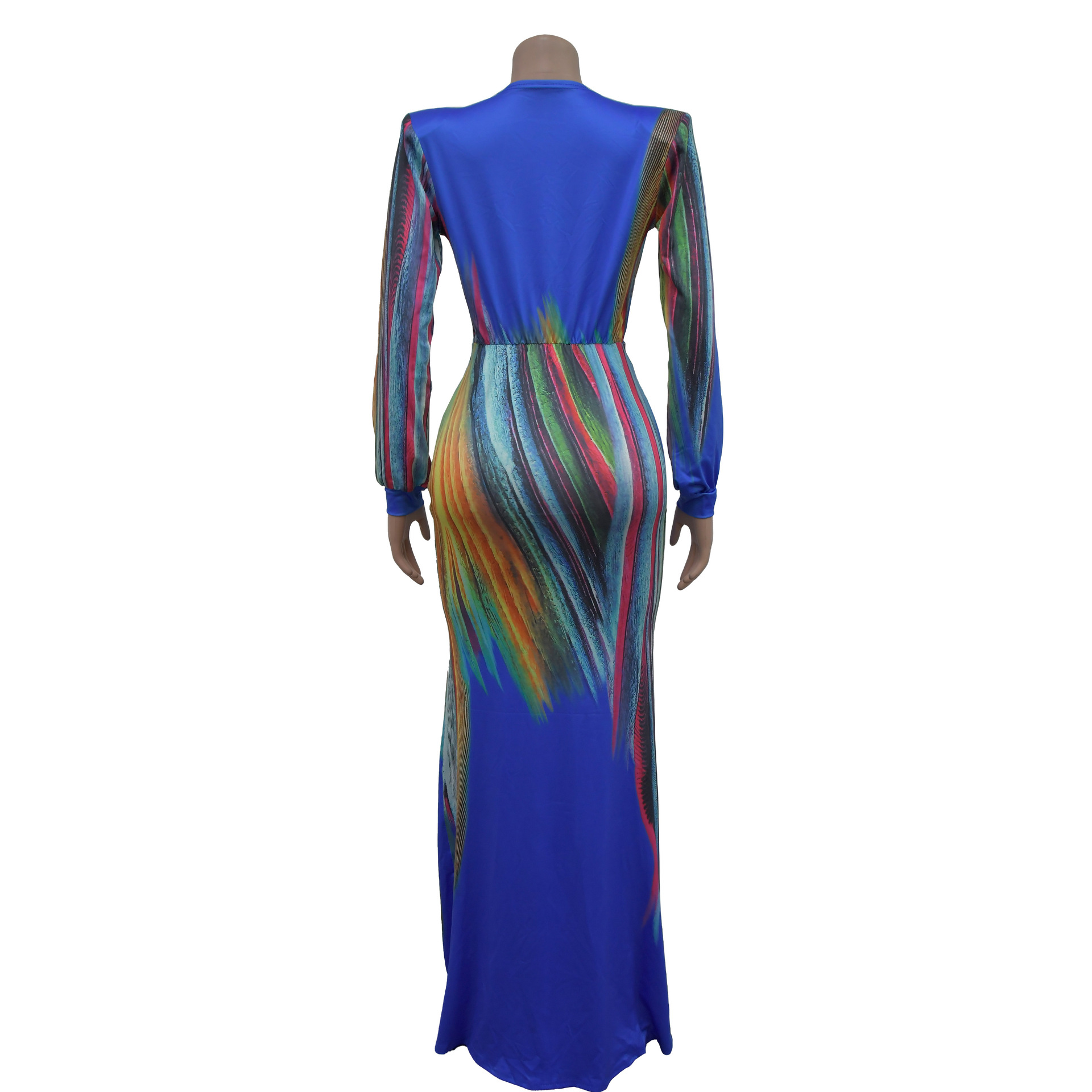 CM.YAYA Summer Holiday Full Sleeve V-Neck Long Maxi Dress Street Ruched Women Gradient Print Party Night Evening Vestido Dresses