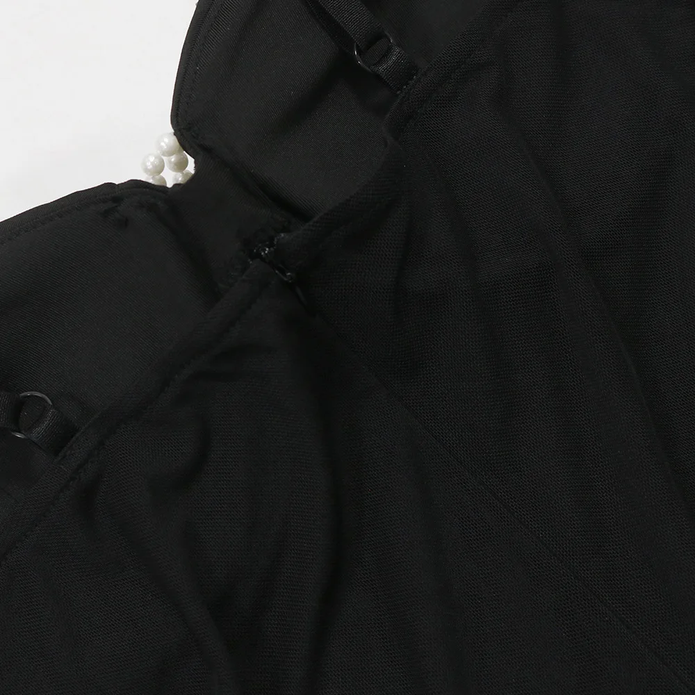 CM.YAYA Women Diamonds Hot Rhinestones Pearl Strapless Bodycon Long Maxi Dress 2024 Sexy Street Evening Party Club Long Dresses