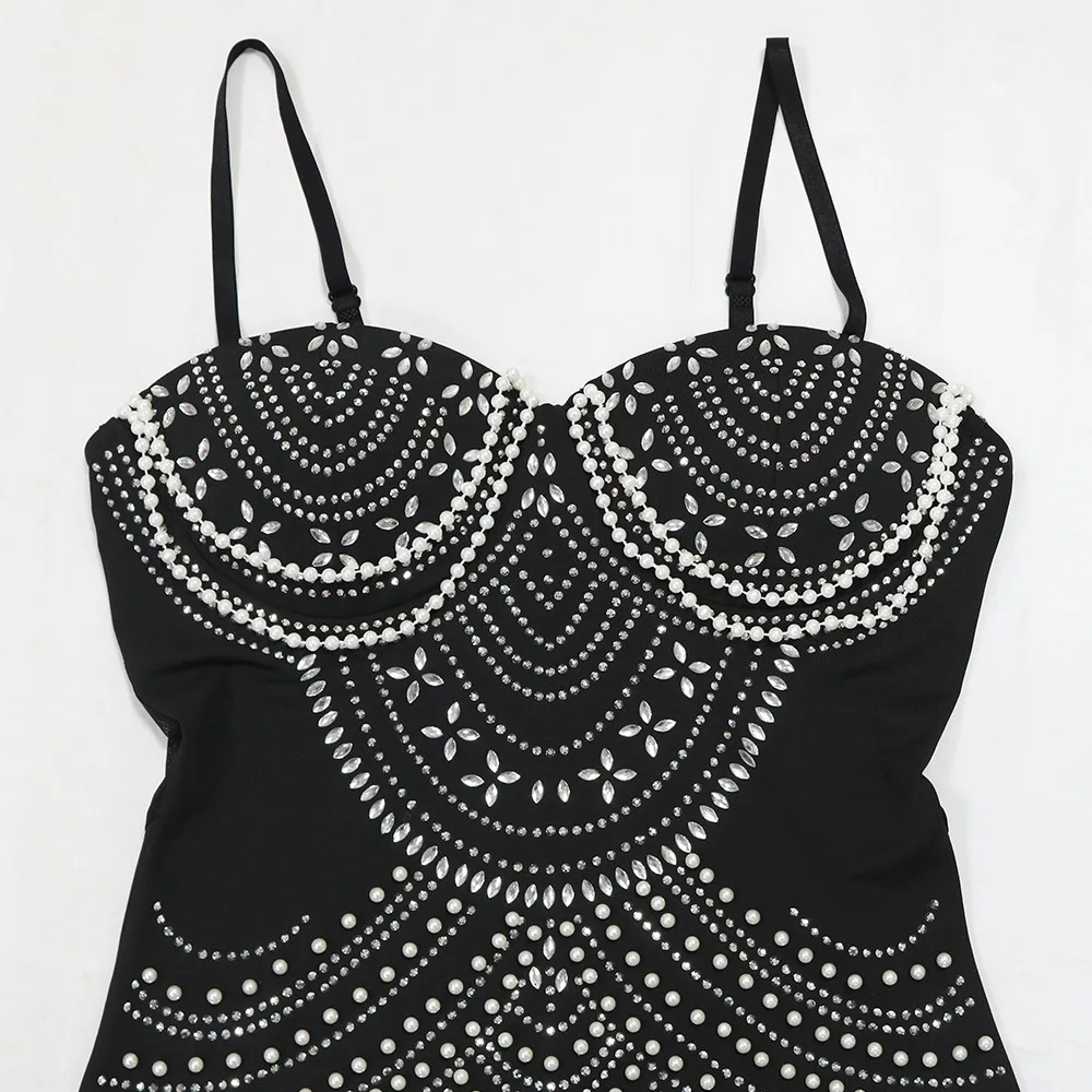 CM.YAYA Women Diamonds Hot Rhinestones Pearl Strapless Bodycon Long Maxi Dress 2024 Sexy Street Evening Party Club Long Dresses CM.YAYA Women Diamonds Hot Rhinestones Pearl Strapless Bodycon Long Maxi Dress 2024 Sexy Street Evening Party Club Long Dresses