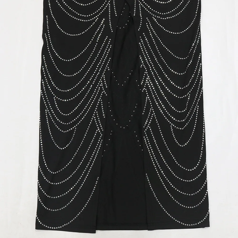 CM.YAYA Women Diamonds Hot Rhinestones Pearl Strapless Bodycon Long Maxi Dress 2024 Sexy Street Evening Party Club Long Dresses