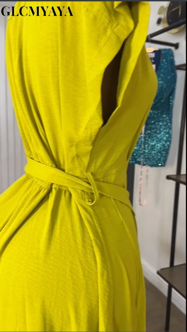 GLCMYAYA Women Single Breasted Short Sleeve with Sashes Shirt Dress 2025 Summer Vacation Holiday Party Birthday Dresses Vestiods