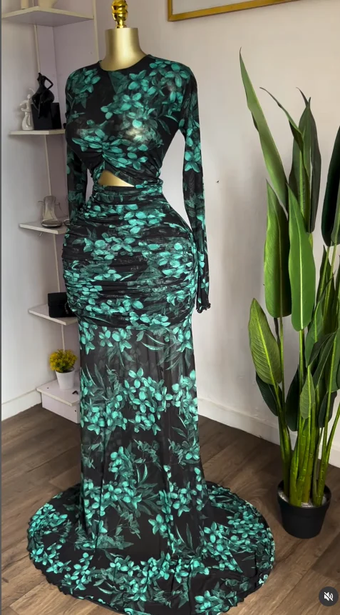 GLCMYAYA 2025 Fall Women O-neck Long Sleeve Print Mermaid Maxi Dress 2025 Evening Birthday Beach Sexy Night Party Long Dresses