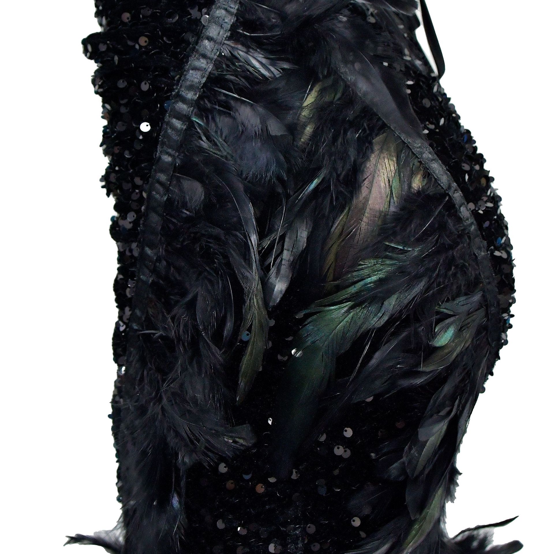 CM.YAYA Women Sequined Mesh Patchwork Strapless Feather Side High Side Split Maxi Dress 2023 Evening Sexy Long Dresses Vestidos