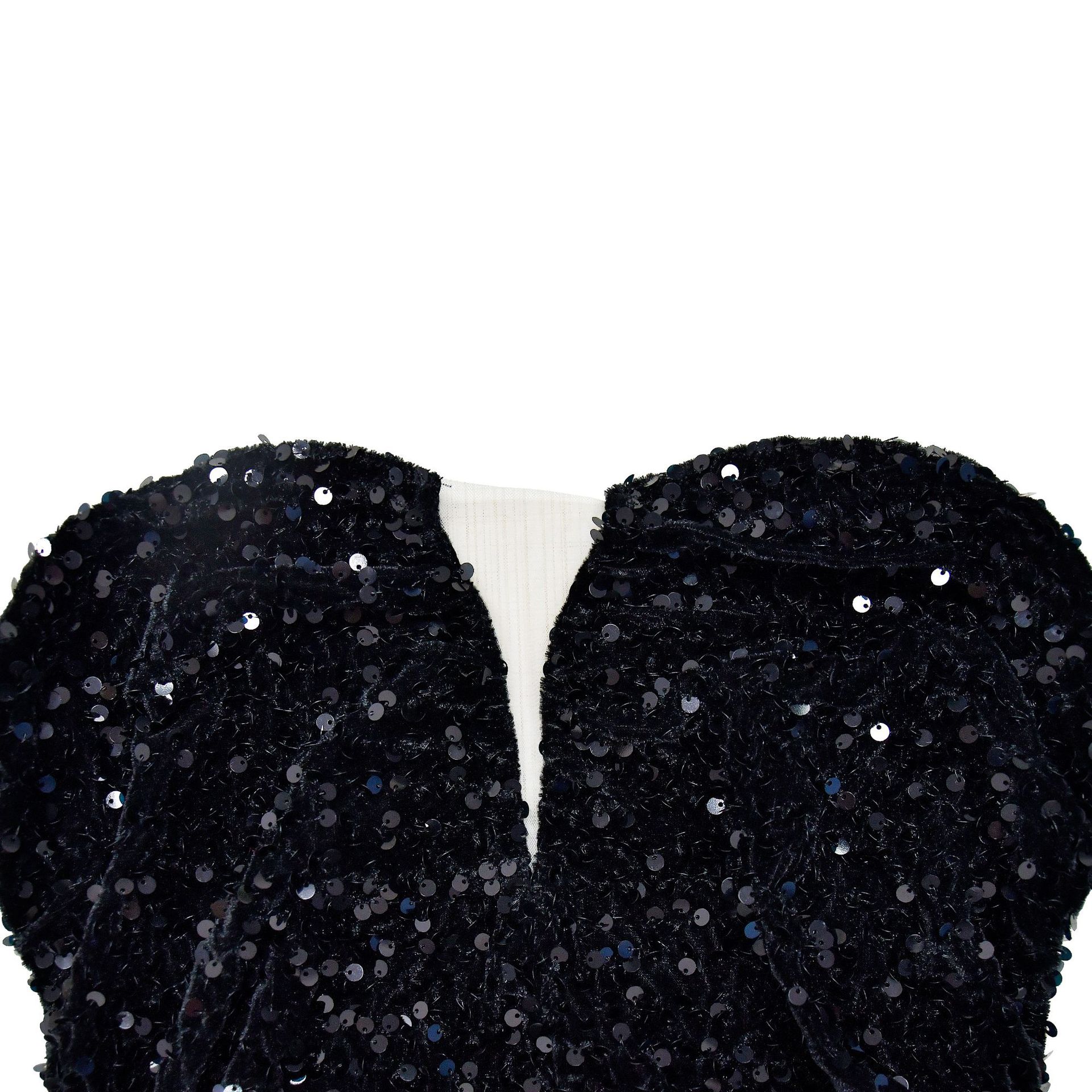 CM.YAYA Women Sequined Mesh Patchwork Strapless Feather Side High Side Split Maxi Dress 2023 Evening Sexy Long Dresses Vestidos