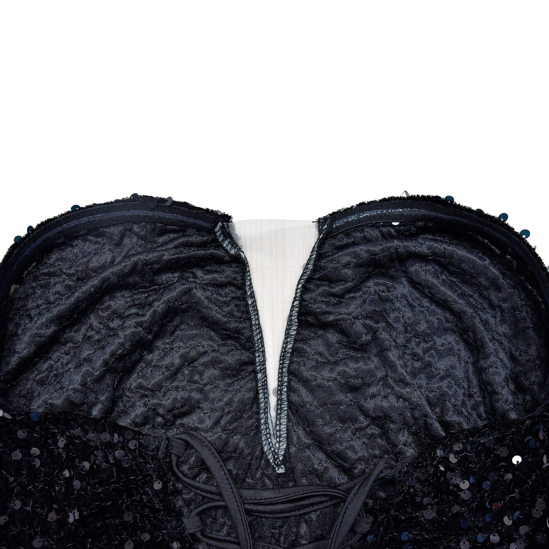 CM.YAYA Women Sequined Mesh Patchwork Strapless Feather Side High Side Split Maxi Dress 2023 Evening Sexy Long Dresses Vestidos