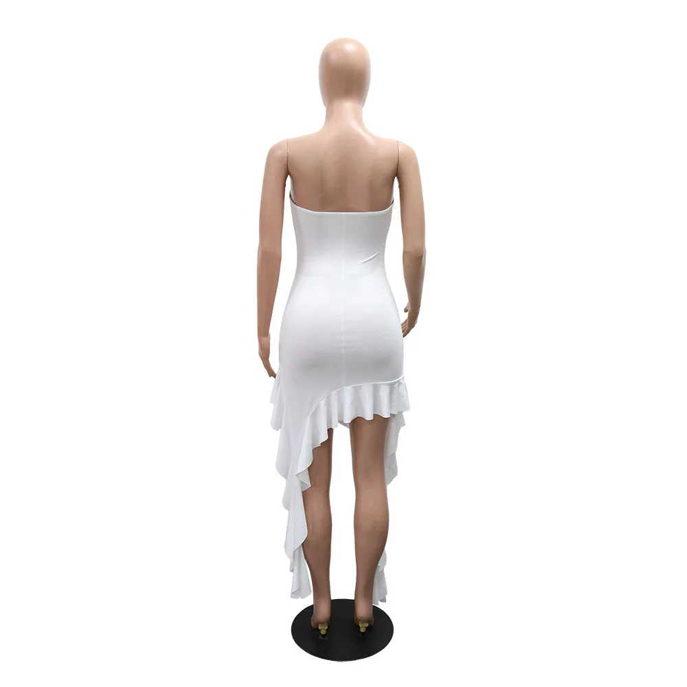 CM.YAYA Women Strapless Sleeveless Ruched Stacked Mini Dress 2025 Summer Beach Vacation Party Birthday Street Sexy Dresses