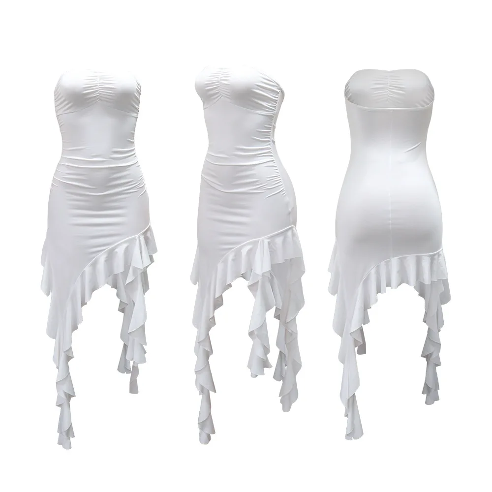 CM.YAYA Women Strapless Sleeveless Ruched Stacked Mini Dress 2025 Summer Beach Vacation Party Birthday Street Sexy Dresses