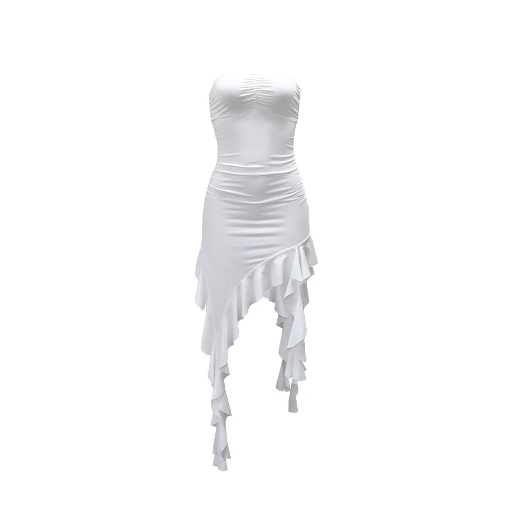 CM.YAYA Women Strapless Sleeveless Ruched Stacked Mini Dress 2025 Summer Beach Vacation Party Birthday Street Sexy Dresses