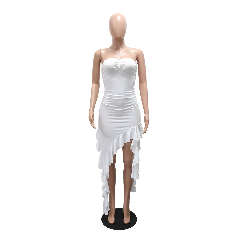 CM.YAYA Women Strapless Sleeveless Ruched Stacked Mini Dress 2025 Summer Beach Vacation Party Birthday Street Sexy Dresses