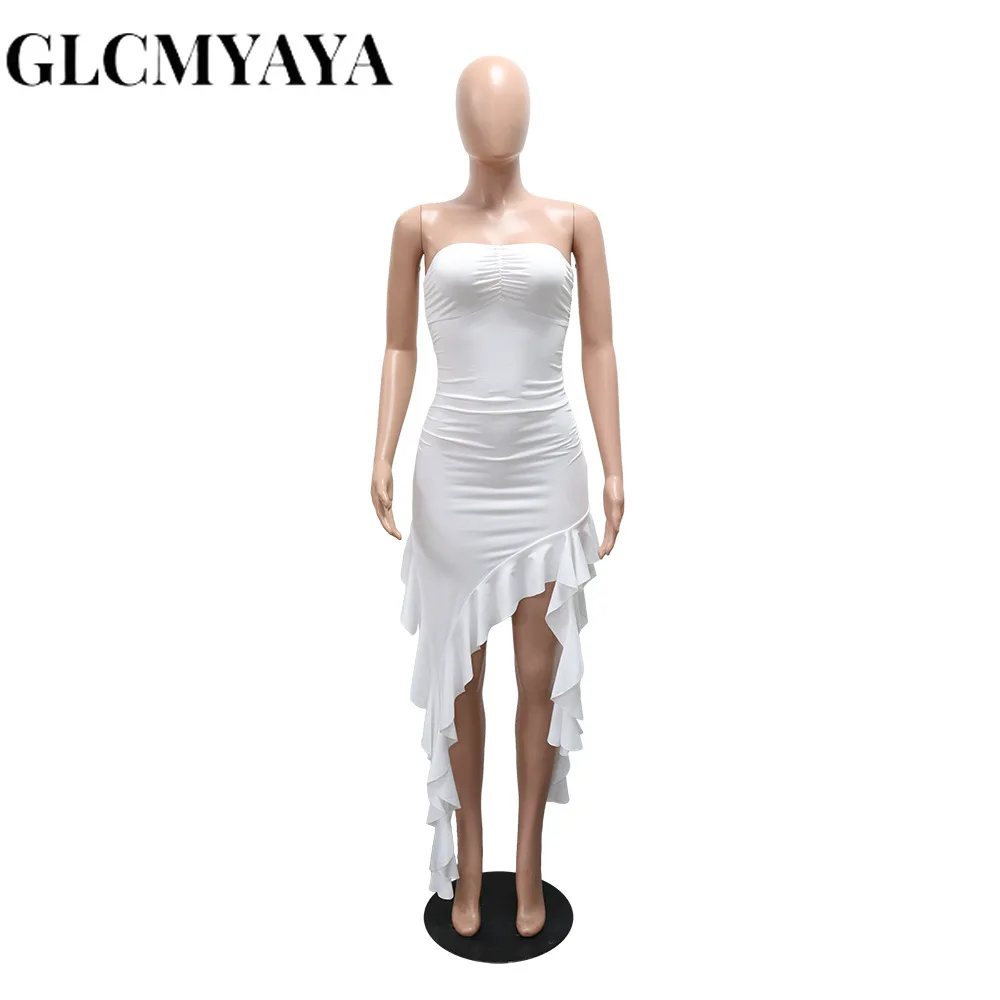 CM.YAYA Women Strapless Sleeveless Ruched Stacked Mini Dress 2025 Summer Beach Vacation Party Birthday Street Sexy Dresses