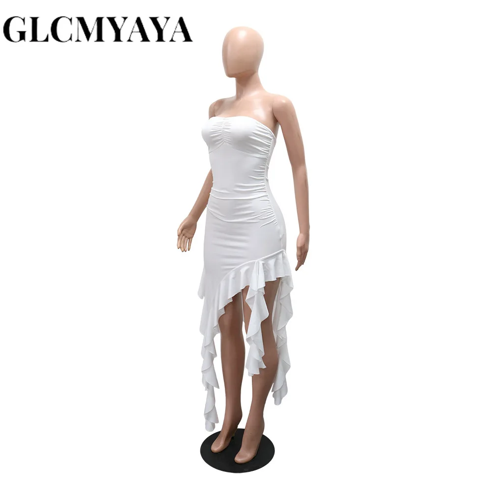 CM.YAYA Women Strapless Sleeveless Ruched Stacked Mini Dress 2025 Summer Beach Vacation Party Birthday Street Sexy Dresses