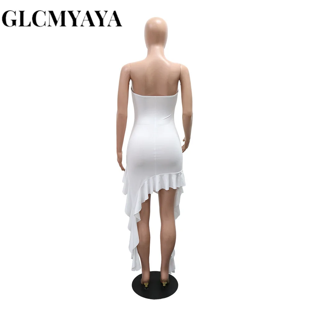 CM.YAYA Women Strapless Sleeveless Ruched Stacked Mini Dress 2025 Summer Beach Vacation Party Birthday Street Sexy Dresses