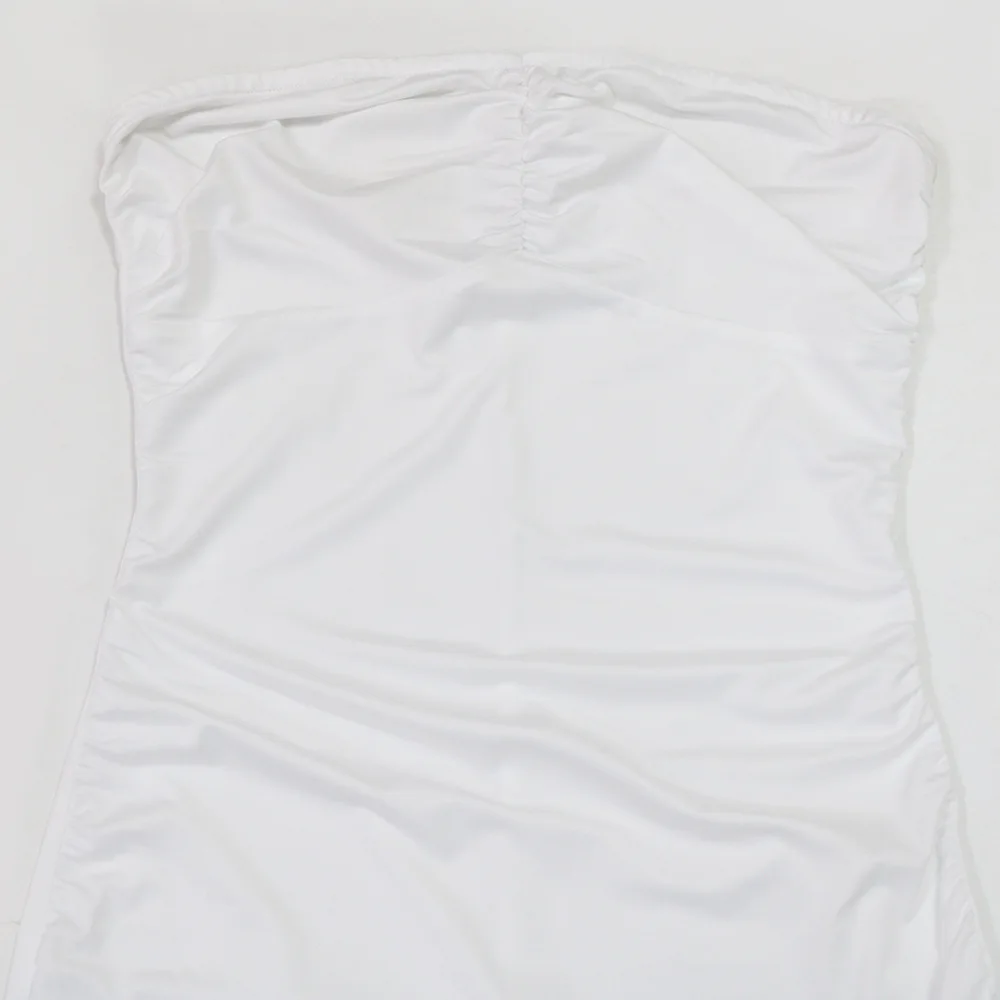 CM.YAYA Women Strapless Sleeveless Ruched Stacked Mini Dress 2025 Summer Beach Vacation Party Birthday Street Sexy Dresses